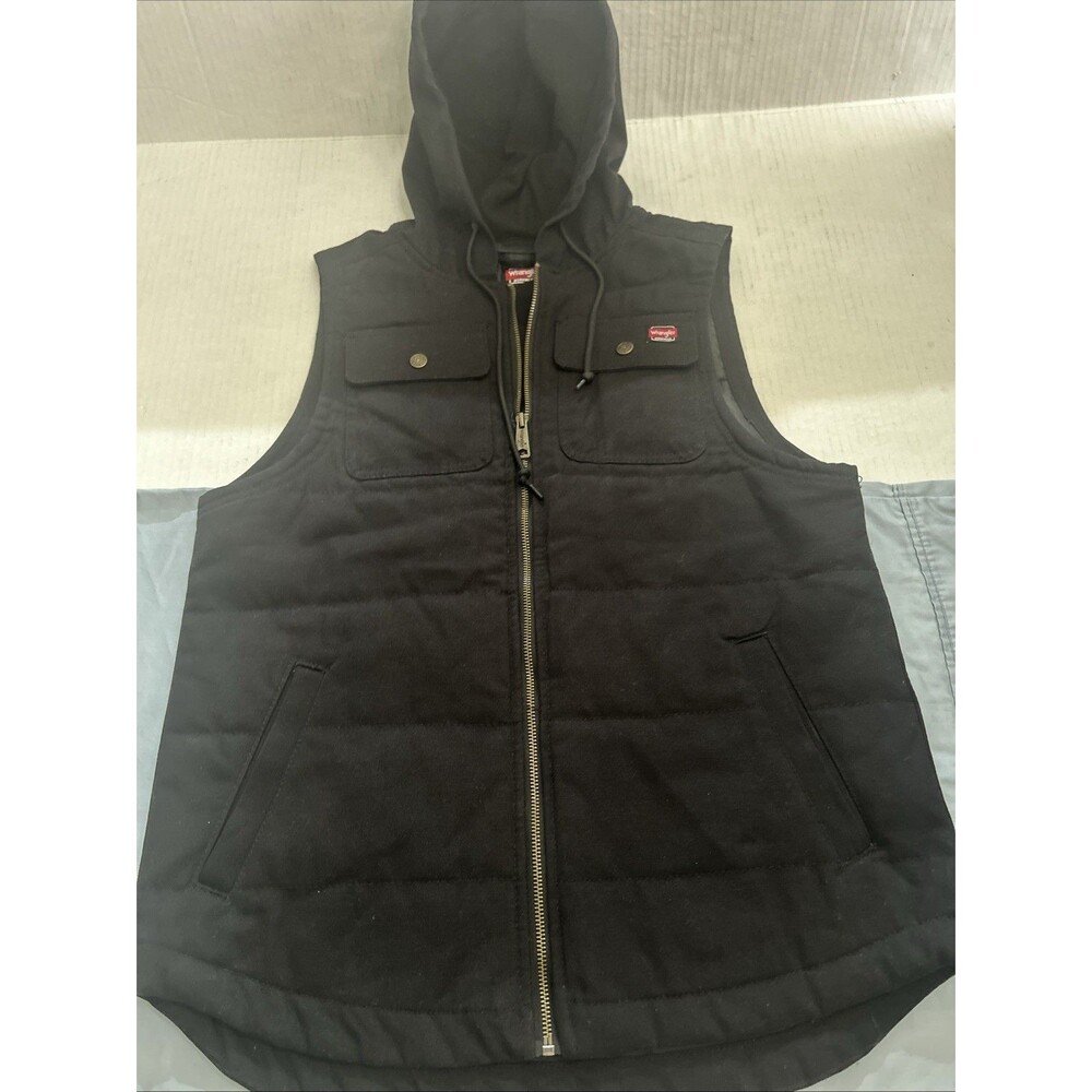 Wrangler Workwear Men's Work Quilted Vest with Hood Black Sz M (38-40)